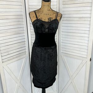 Anac by Kimi Velvet Faux Fur Sleeveless Sheath Dress Black Small